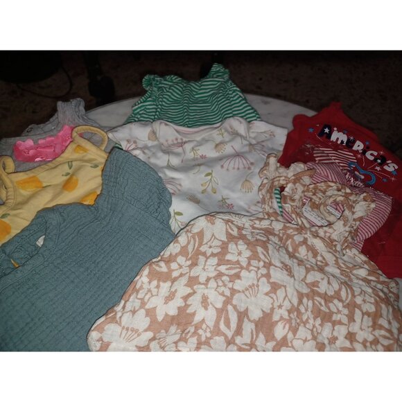 Newborn Summer Baby Girl Bundle 2 Short Sets, 4 One Piece, 1 Fourth of July Bean - Picture 3 of 4